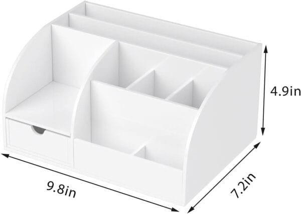 FEMELI Office Desk Organizer and Accessaries,Acrylic Desk Organizer with 8 Compartments +1 Drawer(White) - Image 2